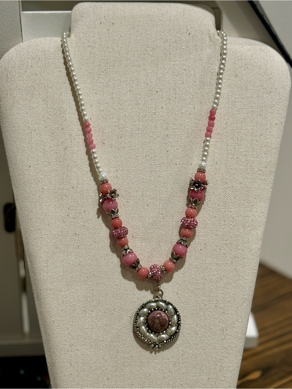 Pink Beaded Pendant Necklace - Unbranded